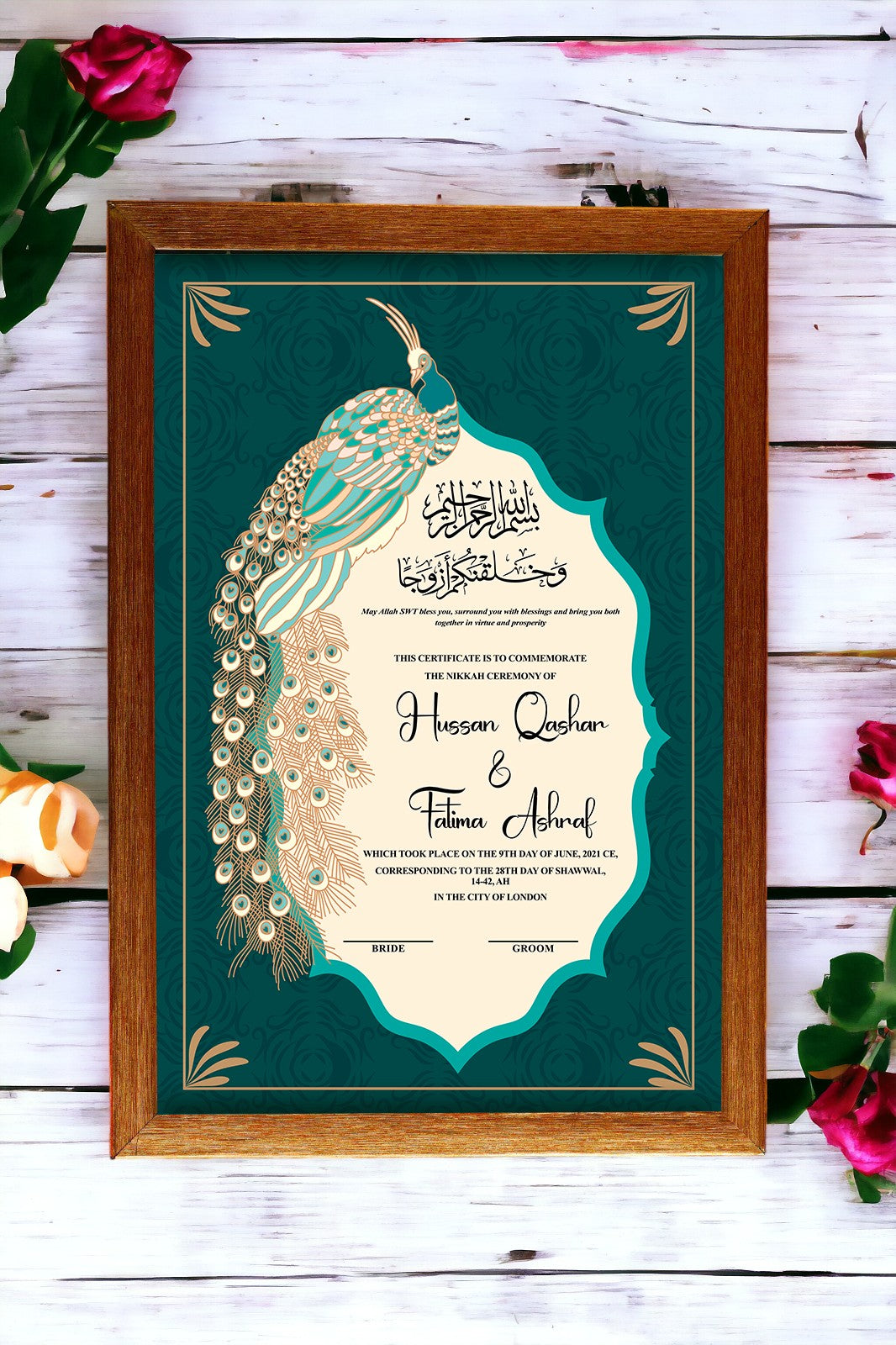 custom nikkah frame - customized nikkah nama- Nikkah certificates-