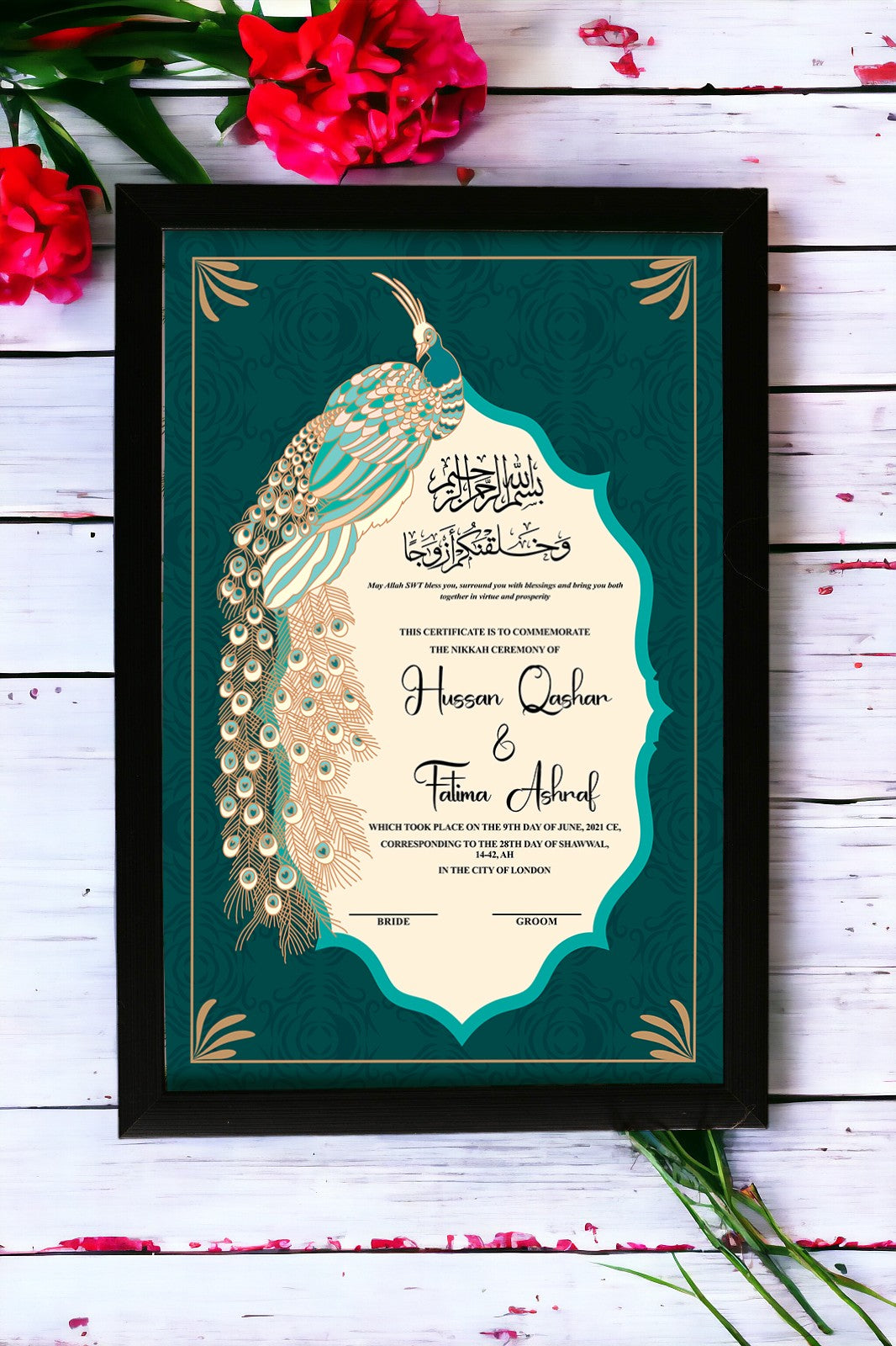 custom nikkah frame - customized nikkah nama- Nikkah certificates-