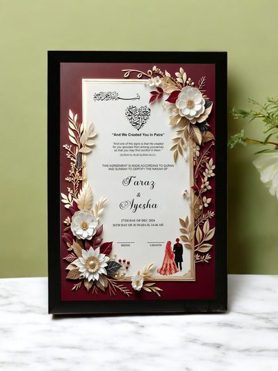 Print Maroon Love Nikah Frame