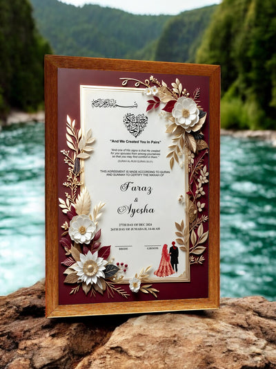 Print Maroon Love Nikah Frame