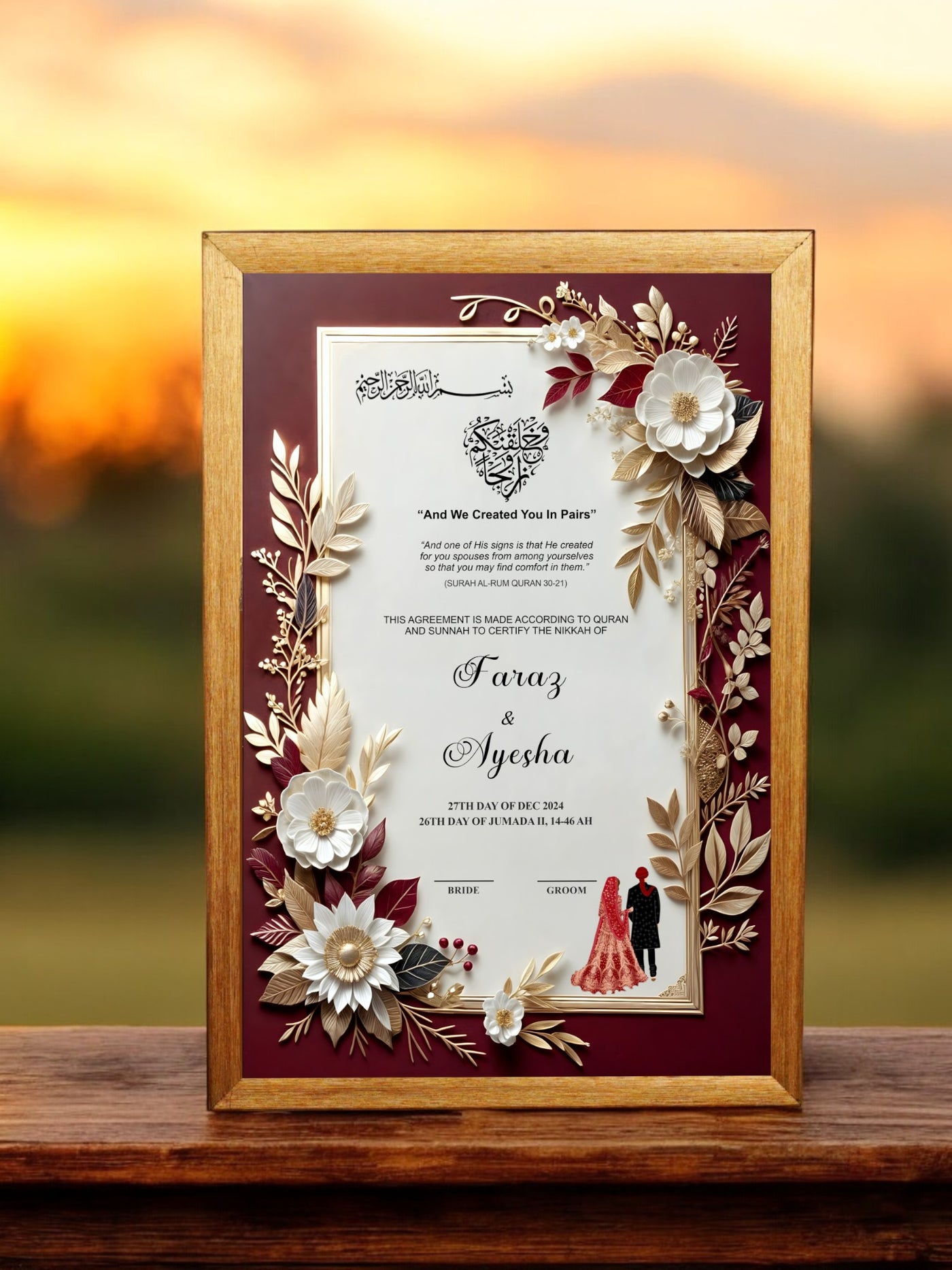 Print Maroon Love Nikah Frame