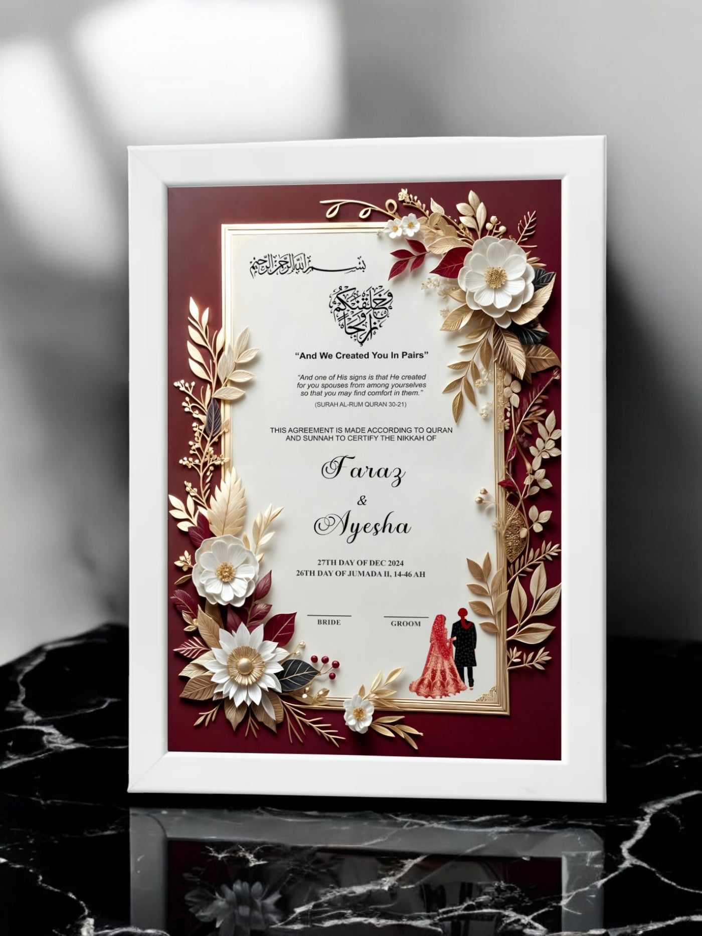 Print Maroon Love Nikah Frame