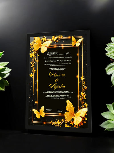 3D Gold Butterfly Nikah Frame