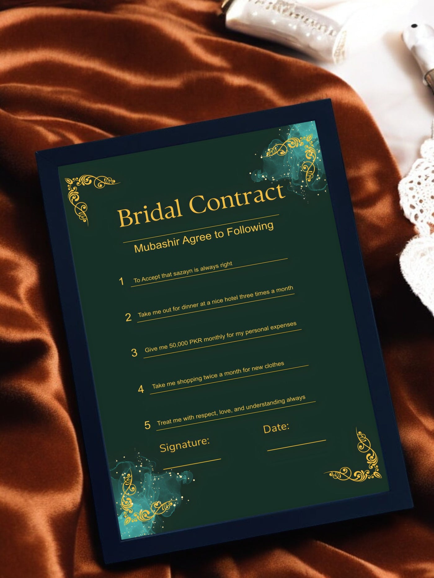 Bridal Contract Green Scroll