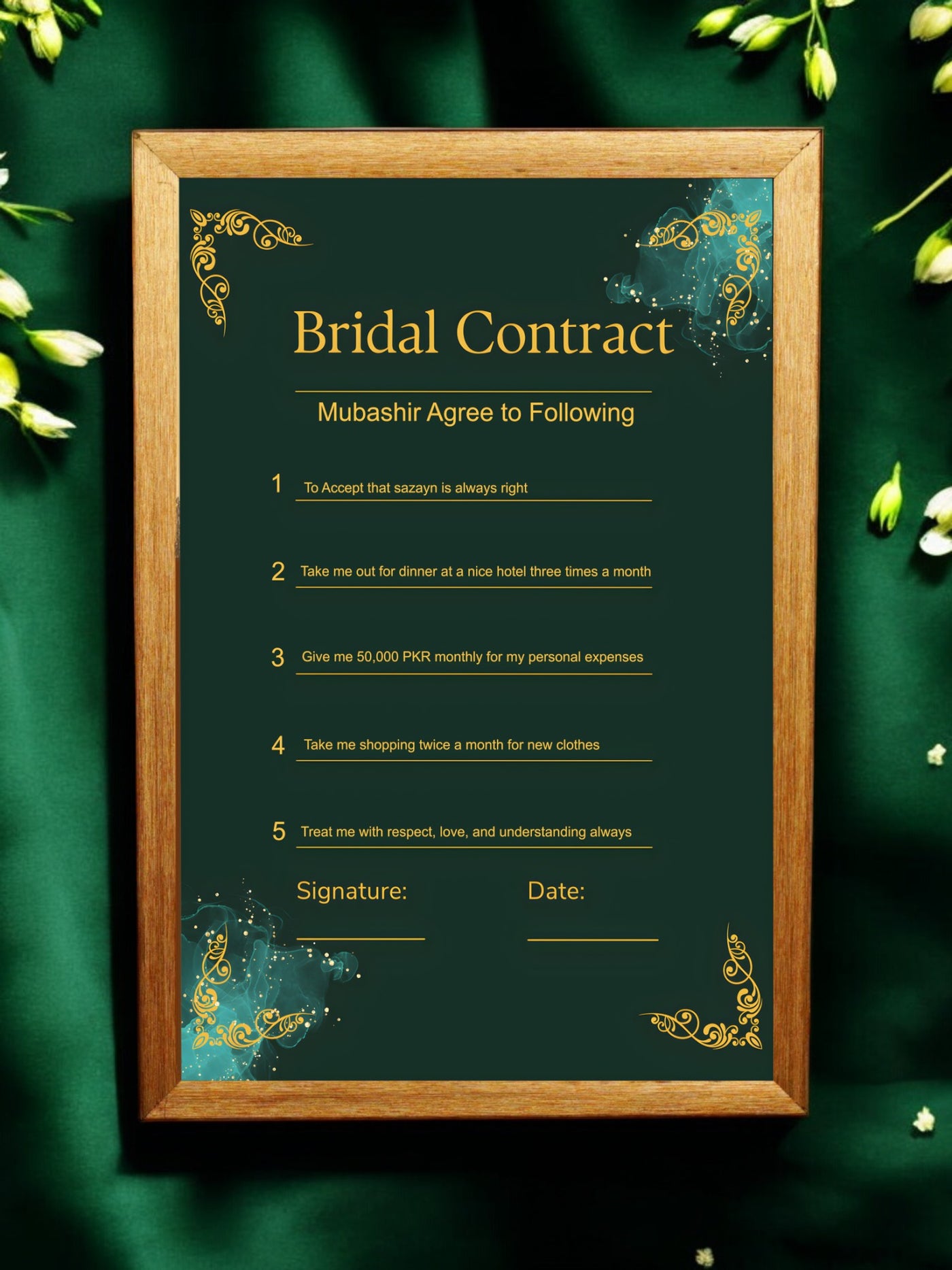 Bridal Contract Green Scroll