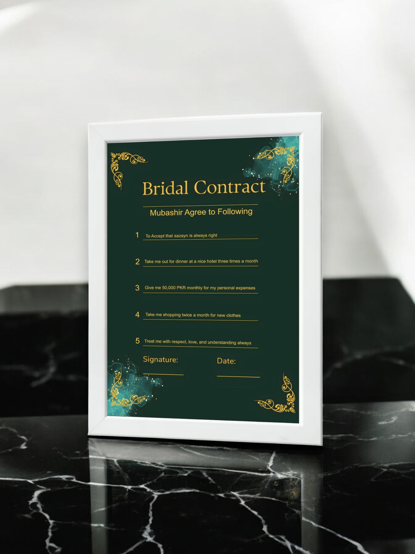 Bridal Contract Green Scroll