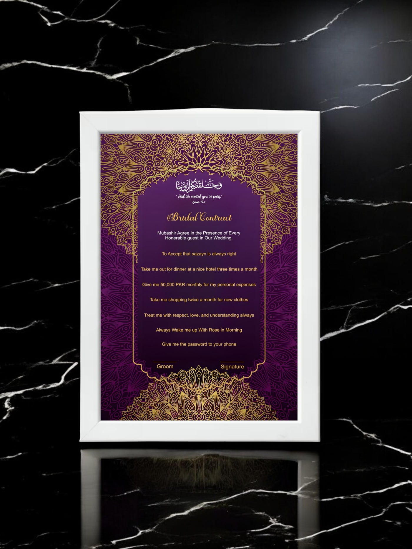 Bridal Contract Purple Scroll