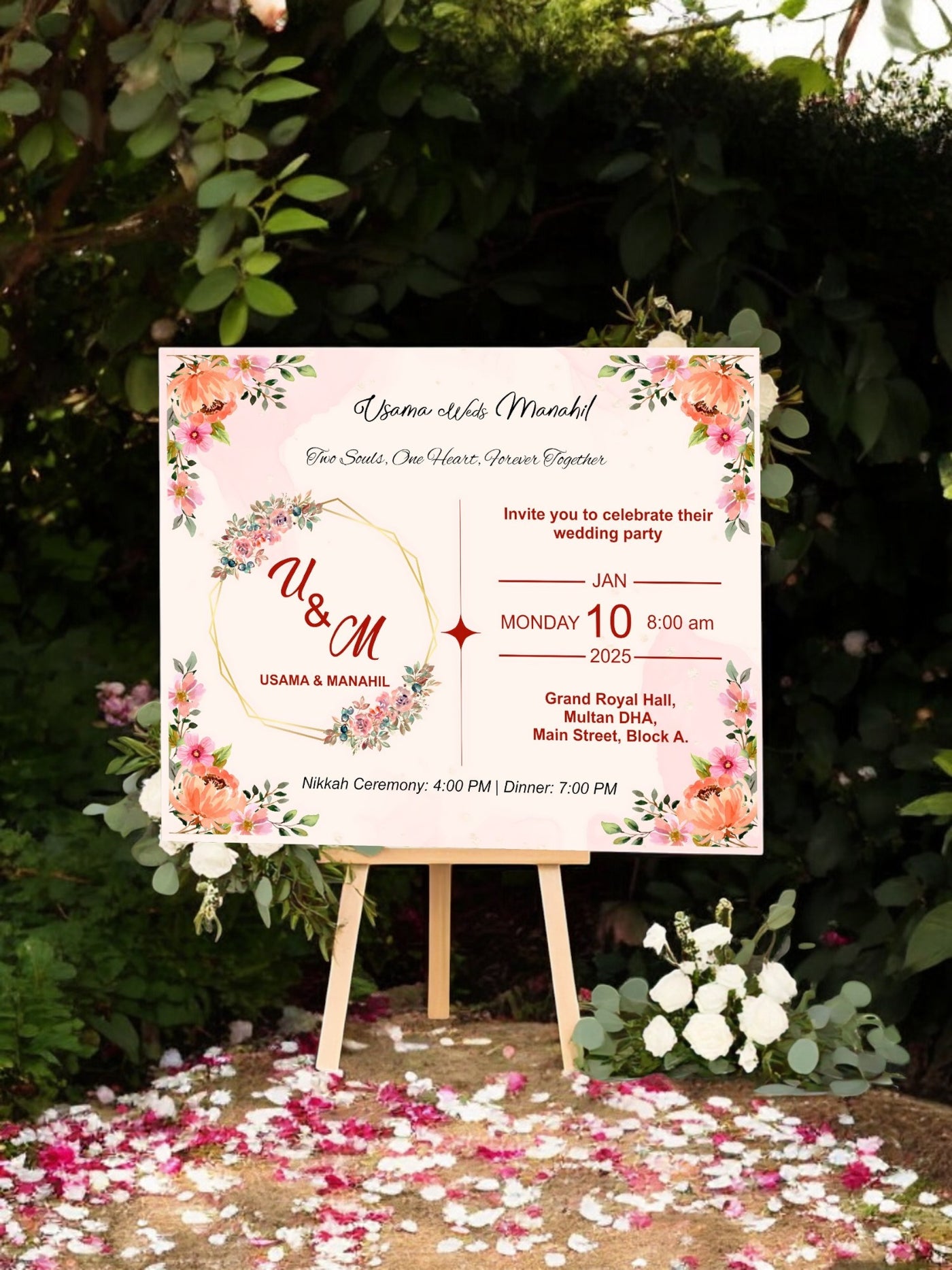 Pink Floral Wedding Welcome Board